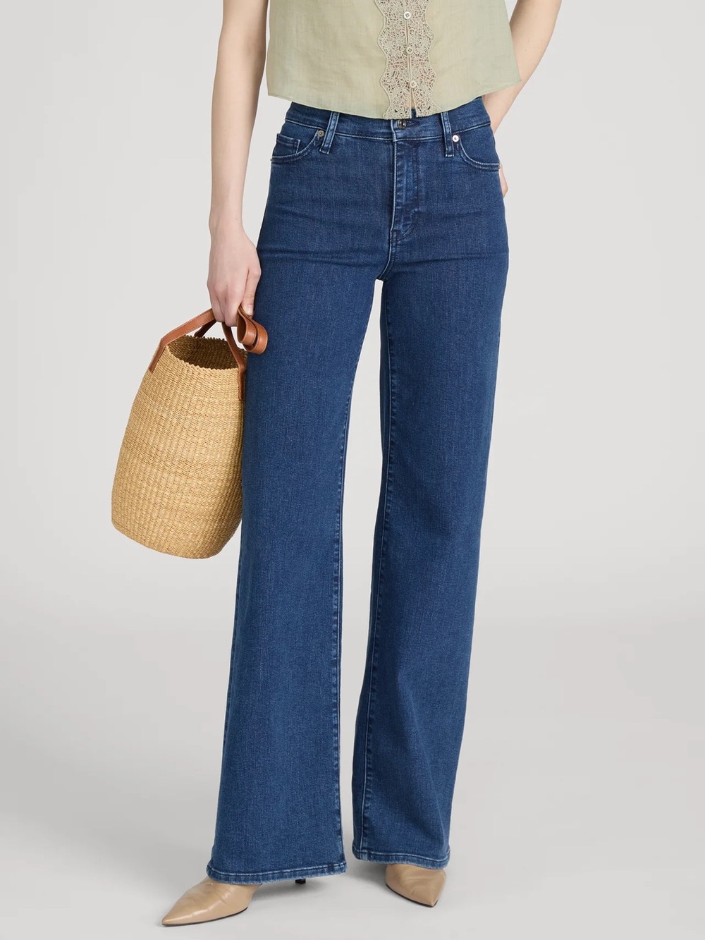 Frame Denim Le Slim Palazzo High-Rise Wide-Leg Jeans in Dark Blue size 27